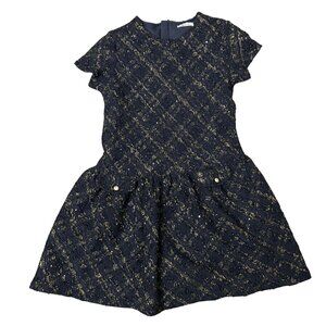 Mayoral Tweed Navy and Gold Dress Size 12. Fully lined Holiday Dress